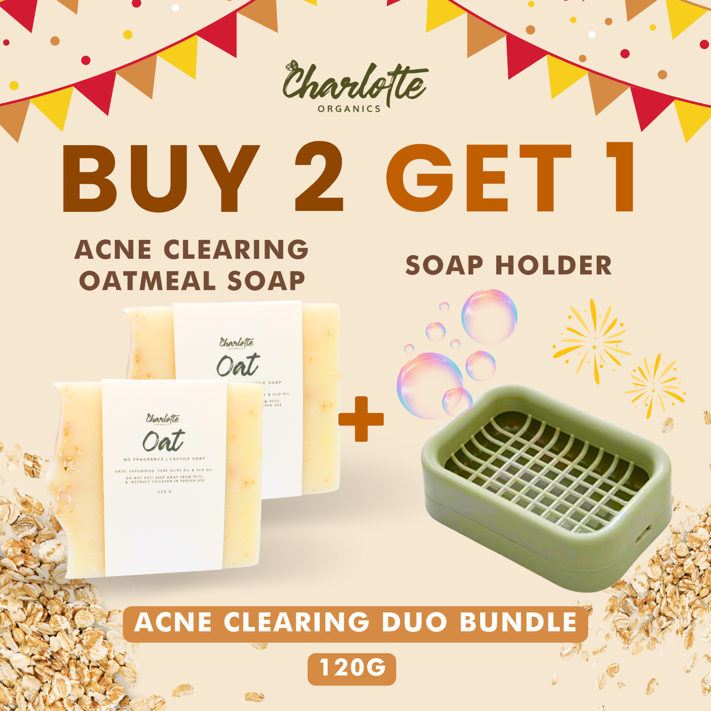 (Set of 2) Charlotte Organics Acne Clear Oats Solution Soap