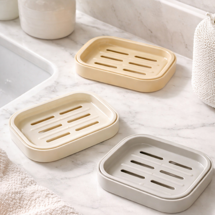 Double Layer Soap Dish with Cover Minimalist Bathroom Organizer